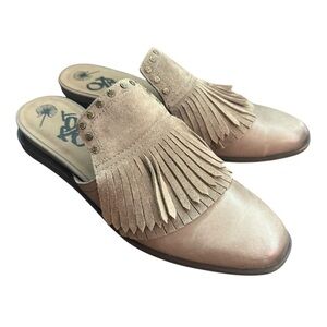 OTBT Gleam Taupe Leather Fringe Studded Mules - 7M